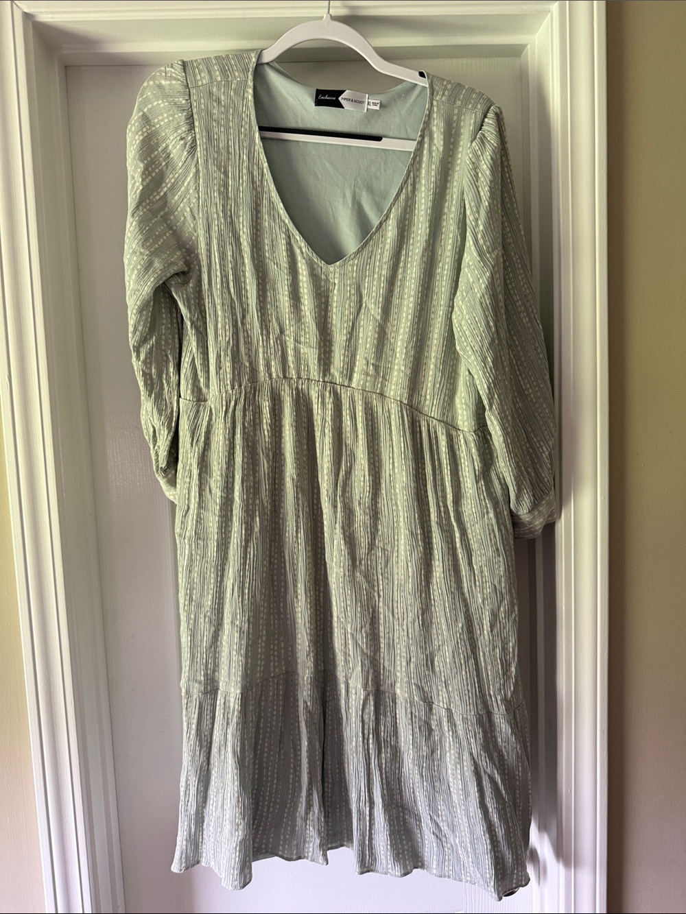 Light Sage V-Neck Tiered Women's Dress